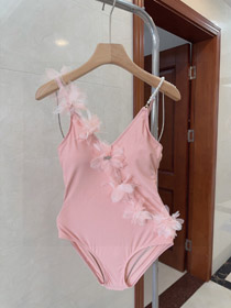 Miu Miu Tulle Flower V-Neck One-Piece Swimwear-6478  